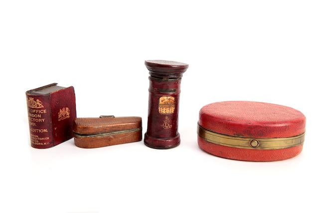 Appraisal: A th Century leather-bound novelty inkwell in the form of