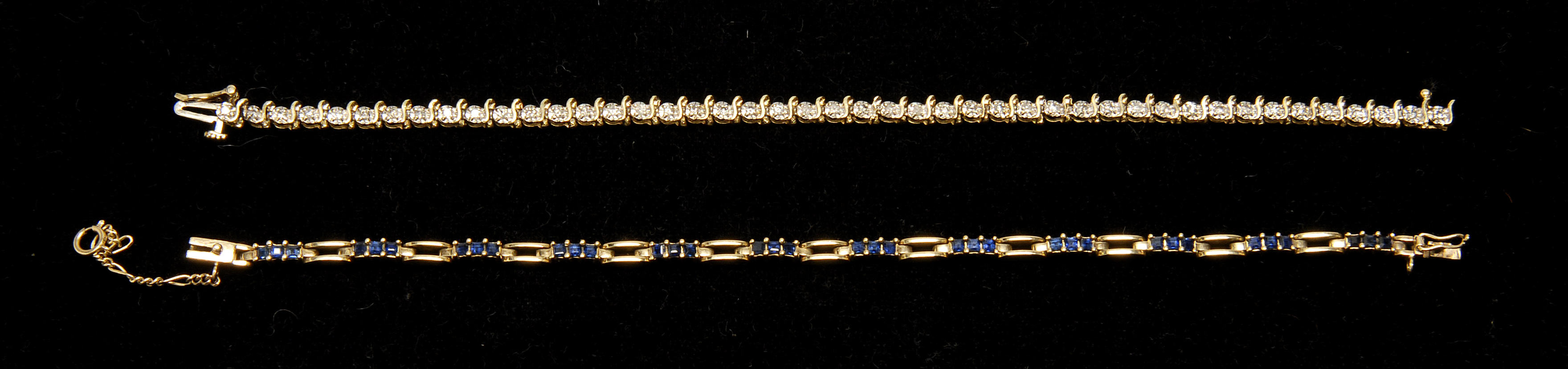 Appraisal: TWO KT GOLD AND GEM-SET BRACELETS Bicolored gold tennis bracelet