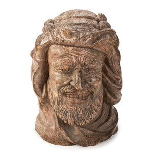 Appraisal: A Large Carved Wood Bust of a Sailor or Dock