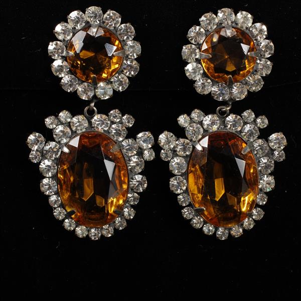 Appraisal: Kenneth Lane KJL Vintage Designer Chandelier Earrings with Amber Glass