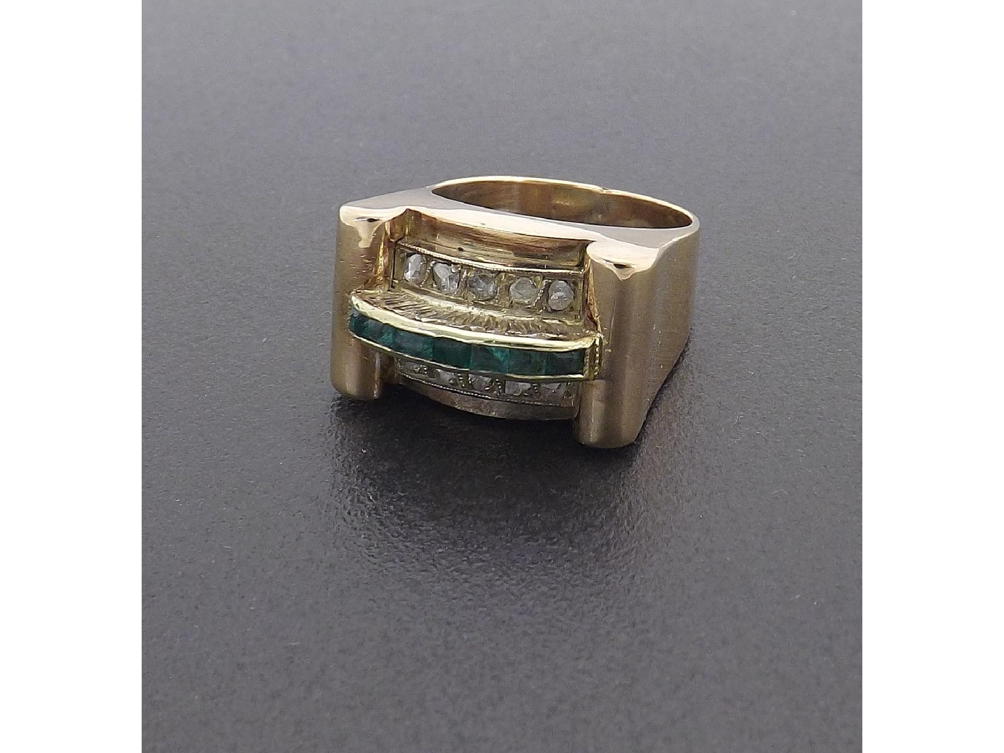 Appraisal: Fancy diamond and emerald set cocktail ring gm ring size