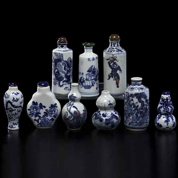 Appraisal: Chinese Blue and White Snuff Bottles Chinese th early th