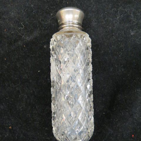 Appraisal: Cut Glass Sterling Perfume Bottle strawberry diamond lay-down style excellent