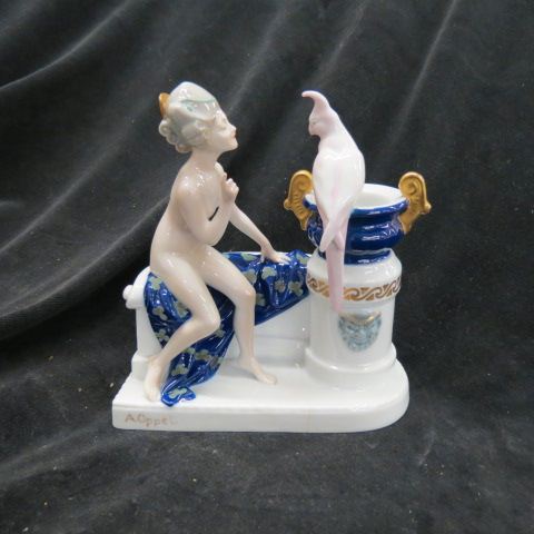 Appraisal: Rosenthal Porcelain Deco Style Figurine of NudeLady with bird at