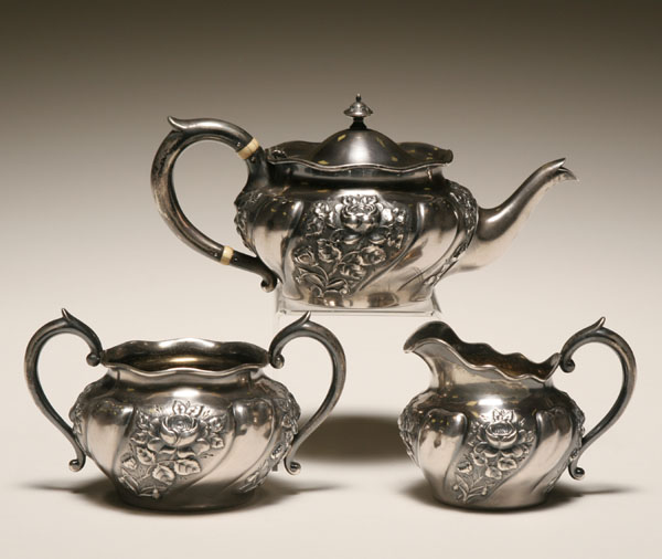 Appraisal: Reed Barton sterling silver tea service lobed repousse bodies with