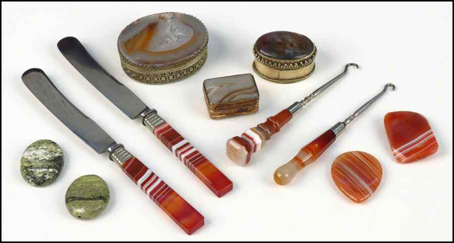 Appraisal: TWO AGATE HANDLED BUTTON HOOKS Together with two agate handled