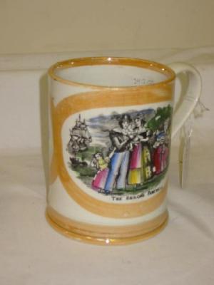 Appraisal: A SUNDERLAND YELLOW LUSTRE POTTERY FROG MUG printed and overpainted