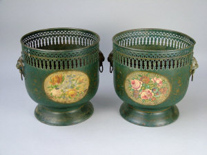 Appraisal: A pair of th century tole jardiniere's with pierced sides