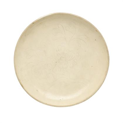 Appraisal: Chinese white glazed incised dish th century Modeled after earlier