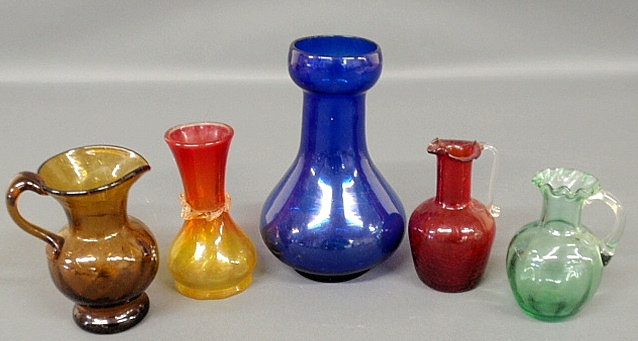 Appraisal: - Five pieces of glassware incl an amber glass pitcher