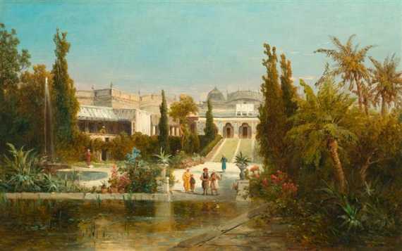 Appraisal: THOMA JOSEF Vienna Garden in Constantinople Oil on panel Signed