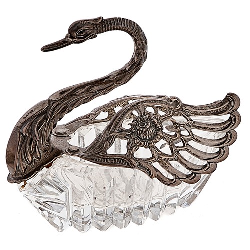 Appraisal: A Continental silver mounted cut glass swan novelty salt cellar