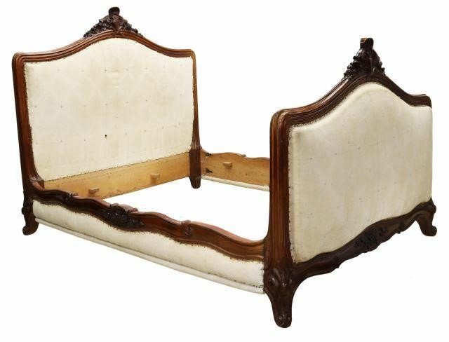 Appraisal: French Louis XV style upholstered mahogany bed th c having