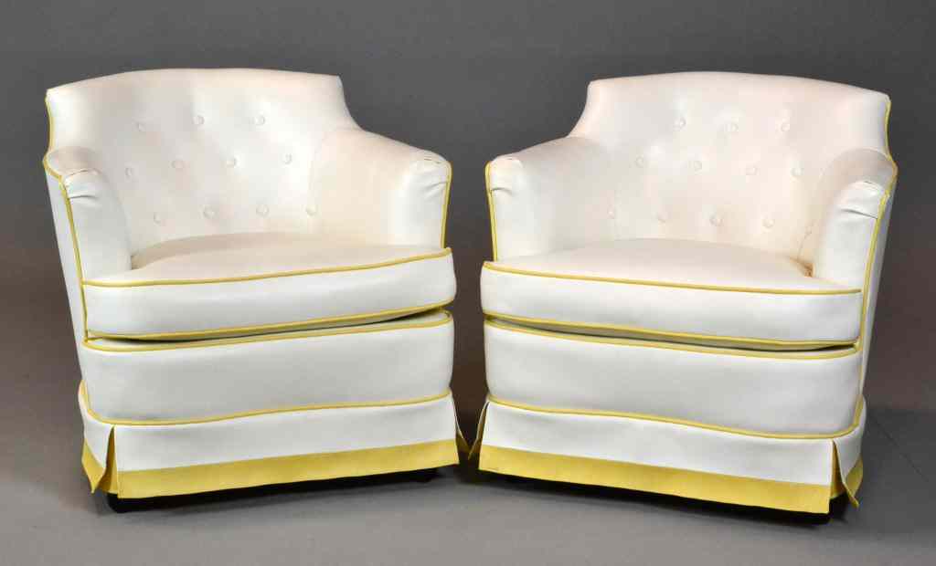 Appraisal: Pr Mid Century Hollywood Regency Club ChairsTo include two white