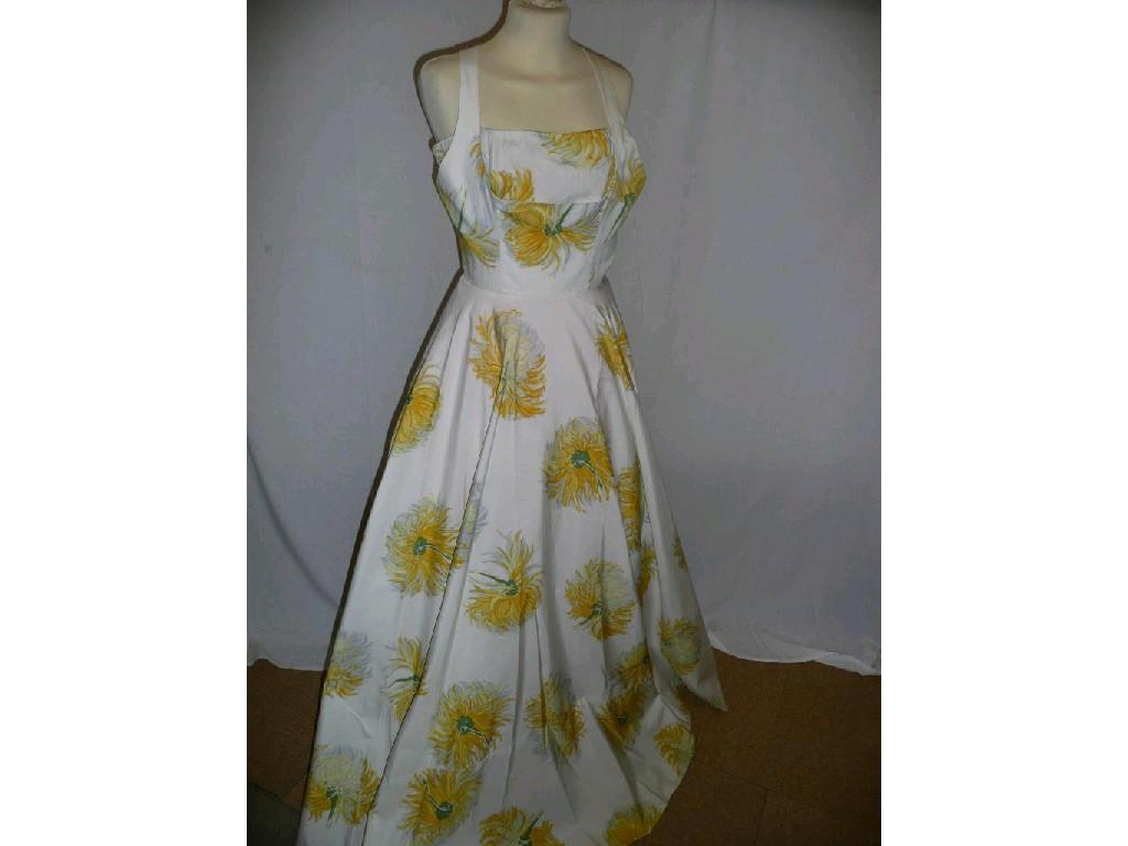 Appraisal: Horrockse's' vintage large chrysanthemum flower pattern long evening dress on