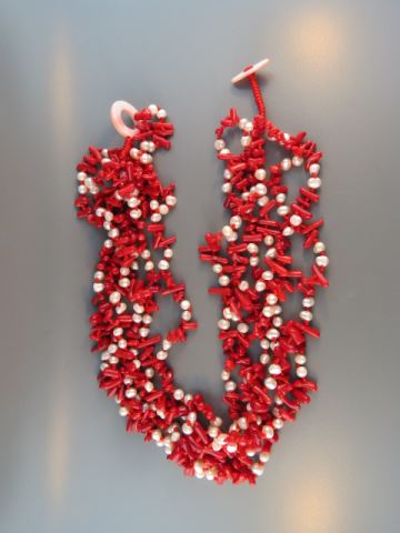 Appraisal: Red Coral and Pearl Necklace six strand long stunning