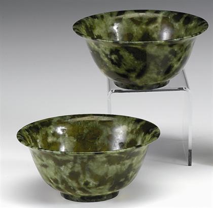 Appraisal: Pair of Chinese mottled jade bowls late qing dynasty Both