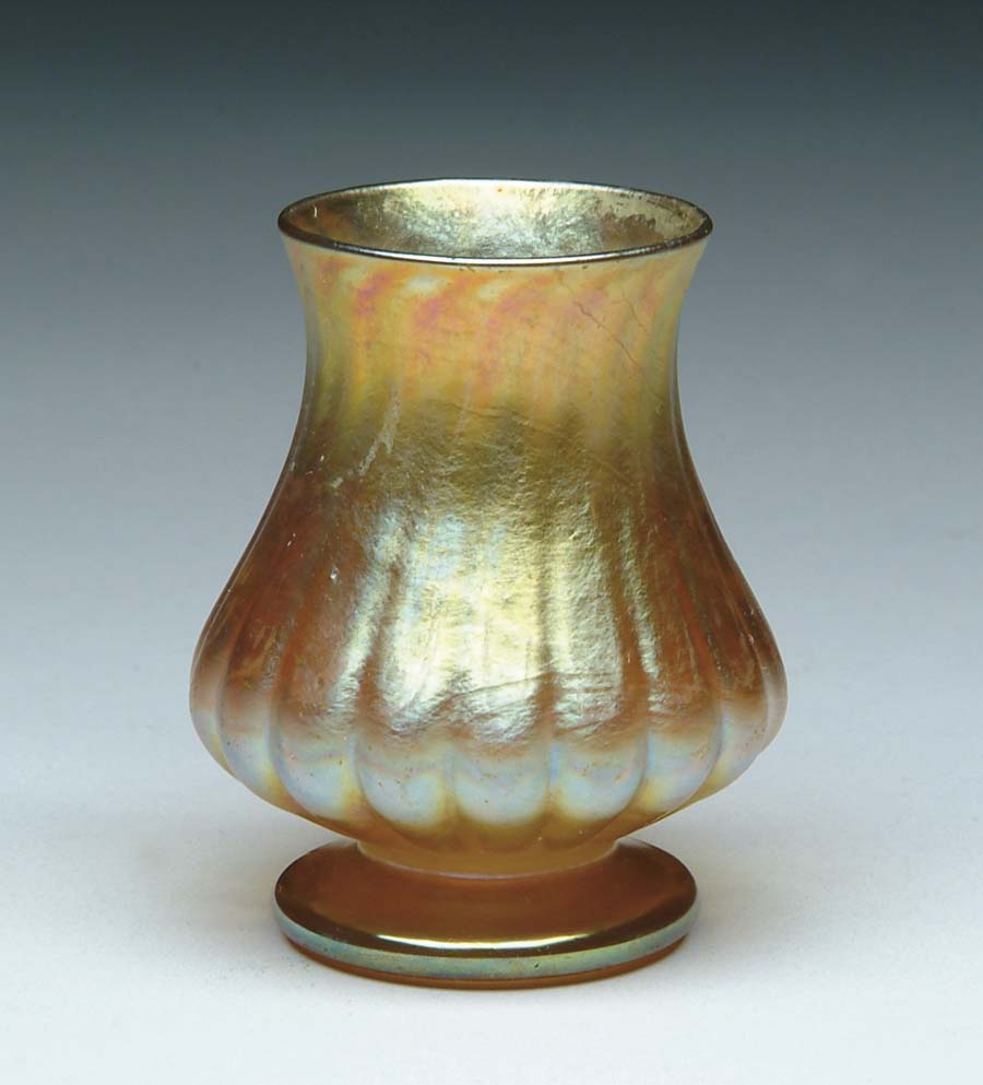 Appraisal: TIFFANY CABINET VASE Wonderful small gold favrile cabinet vase has