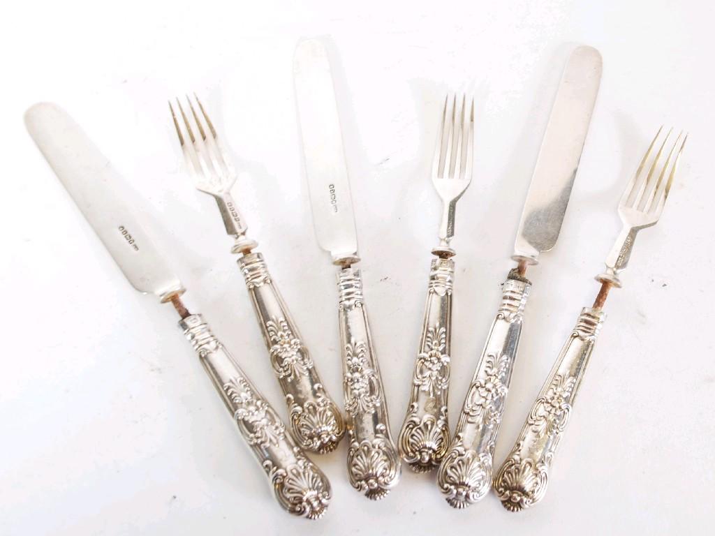 Appraisal: Six pairs of Victorian silver Queens Pattern DESSERT KNIVES AND