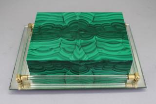 Appraisal: Malachite Jewelry Box on Mirrored Base Malachite Box on Mirrored