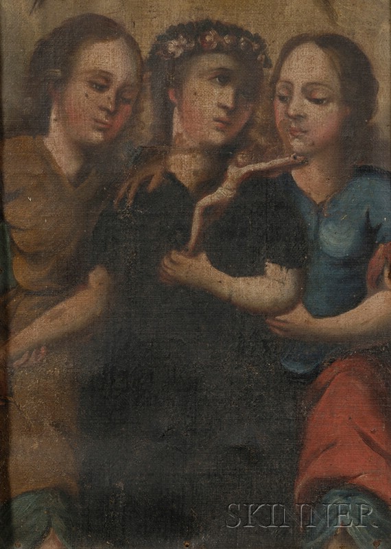 Appraisal: Spanish Colonial School th Century Style Portrait of Three Female