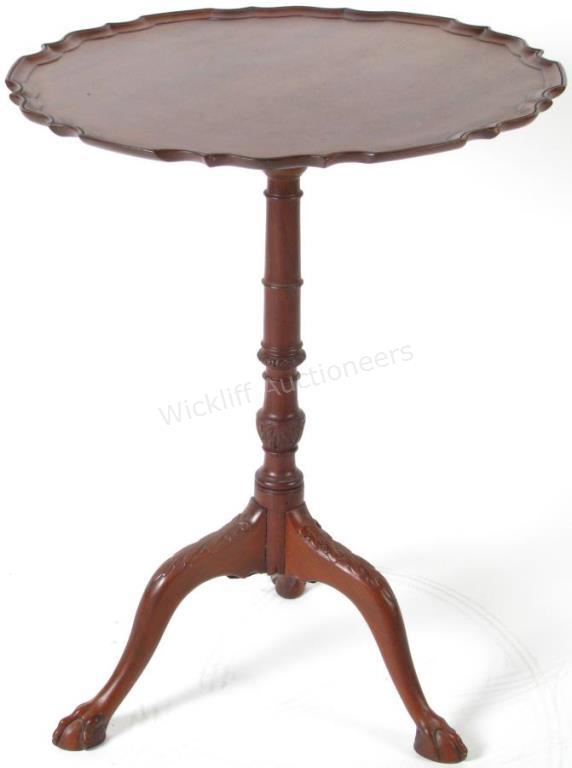 Appraisal: A mahogany tilt-top tea table ball and claw foot acanthus