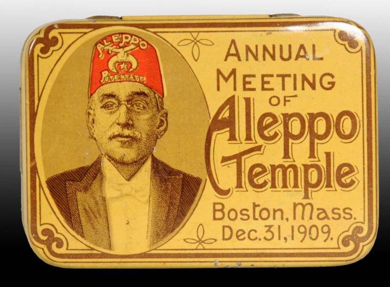 Appraisal: Annual Meeting of Aleppo Temple Tobacco Tin Description Boston Massachusetts