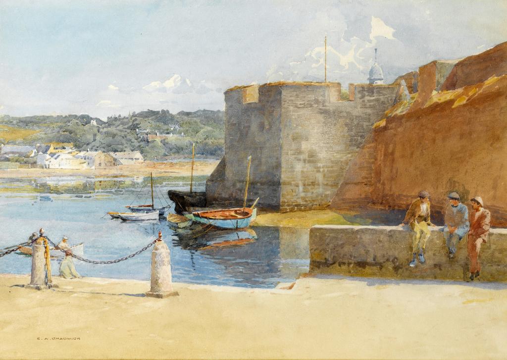 Appraisal: ERNEST ALBERT CHADWICK RI - ALONG THE QUAY CONCARNEAU signed