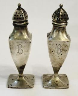 Appraisal: R Wallace Sterling Silver Salt Pepper Shakers Comprising square-sided urn-shaped