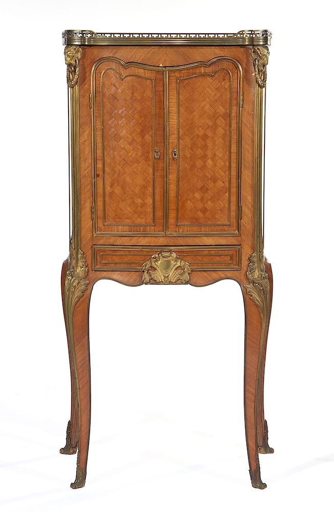 Appraisal: French two door bombe cabinet with marble top French two