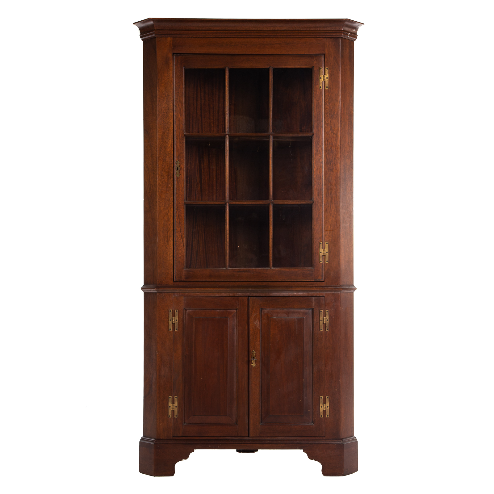 Appraisal: HENKEL HARRIS FAIRFAX MAHOGANY CORNER CUPBOARD th century mahogany corner