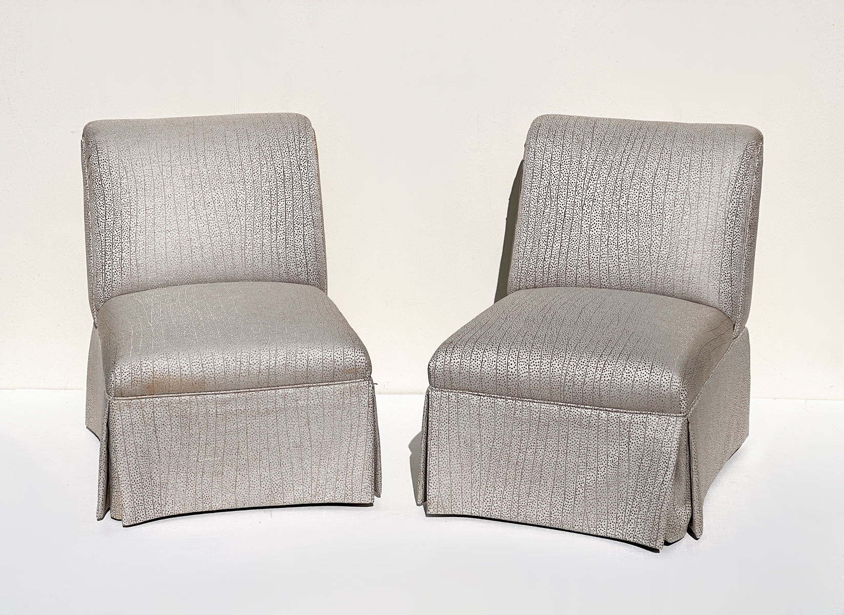 Appraisal: PAIR BAKER SLIPPER CHAIRS W THAI SILK UPHOLSTERY Pair of