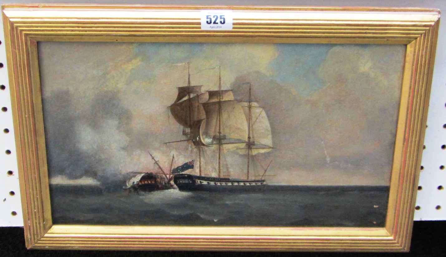 Appraisal: Follower of Dominic Serres A Naval engagement oil on canvas