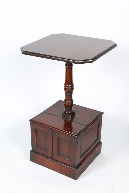 Appraisal: A SQUARE MAHOGANY OCCASIONAL TABLE with canted corners on column