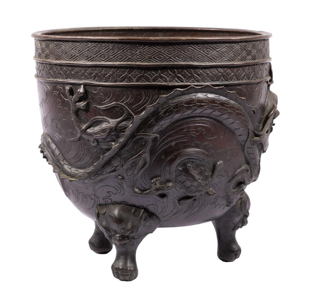 Appraisal: Japanese Bronze Jardiniere Meiji Period - relief-cast with dragon amid