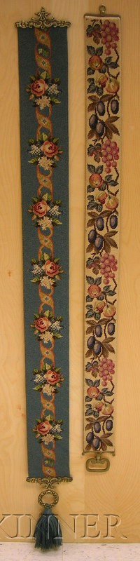 Appraisal: Two Brass-mounted Needlepoint Bell Pulls approx overall lg and in