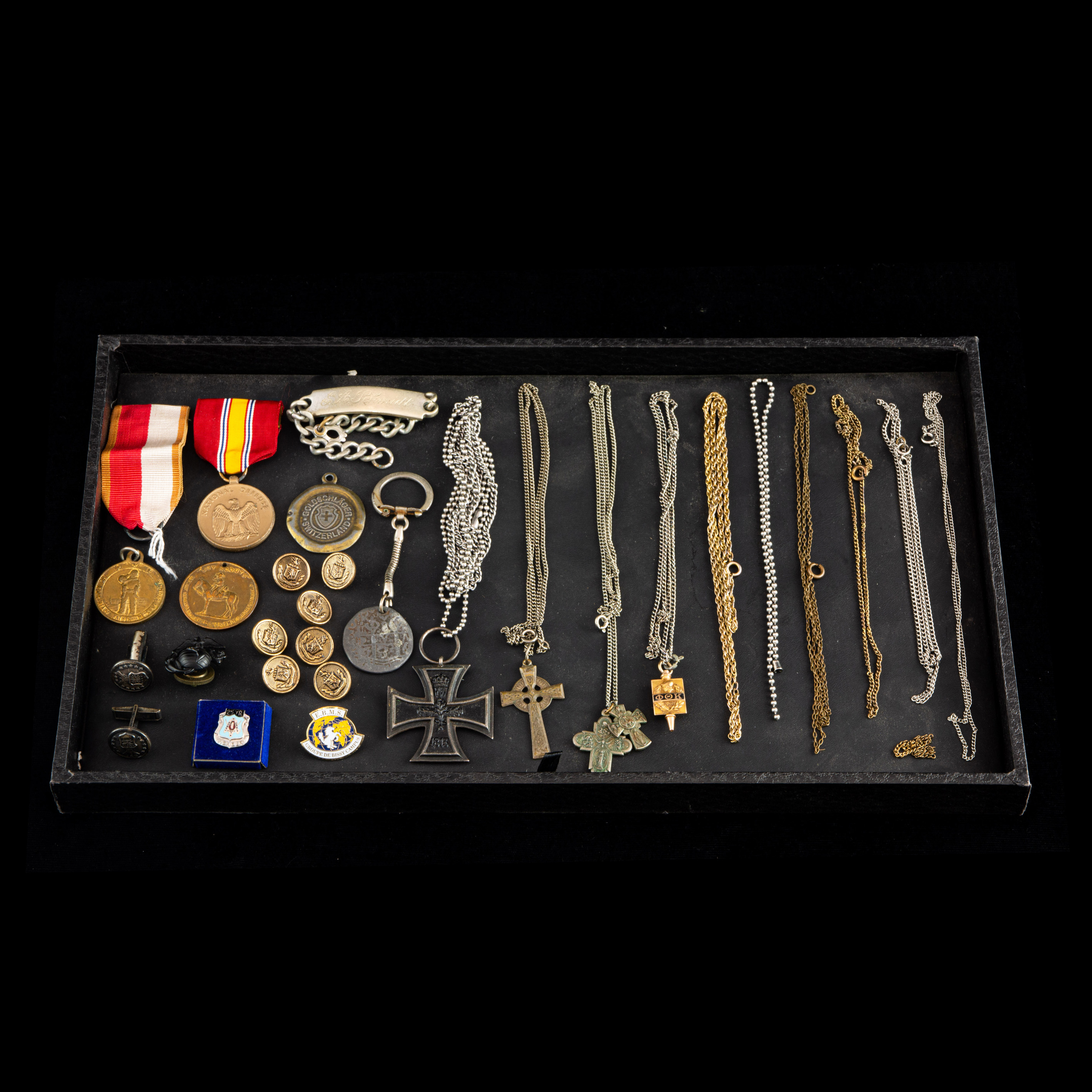 Appraisal: LOT OF COLLECTION OF MEDALS PINS BUTTONS NECKLACES AND CUFFLINKS