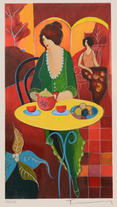 Appraisal: TARKAY Itzchak Israeli - ''Charlena at Tea III'' Serigraph sight