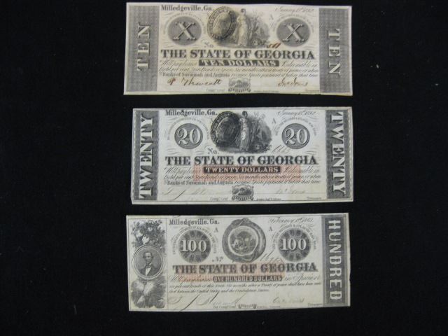 Appraisal: pcs Confederate Civil War Currency all from Milledgeville Georgia includes