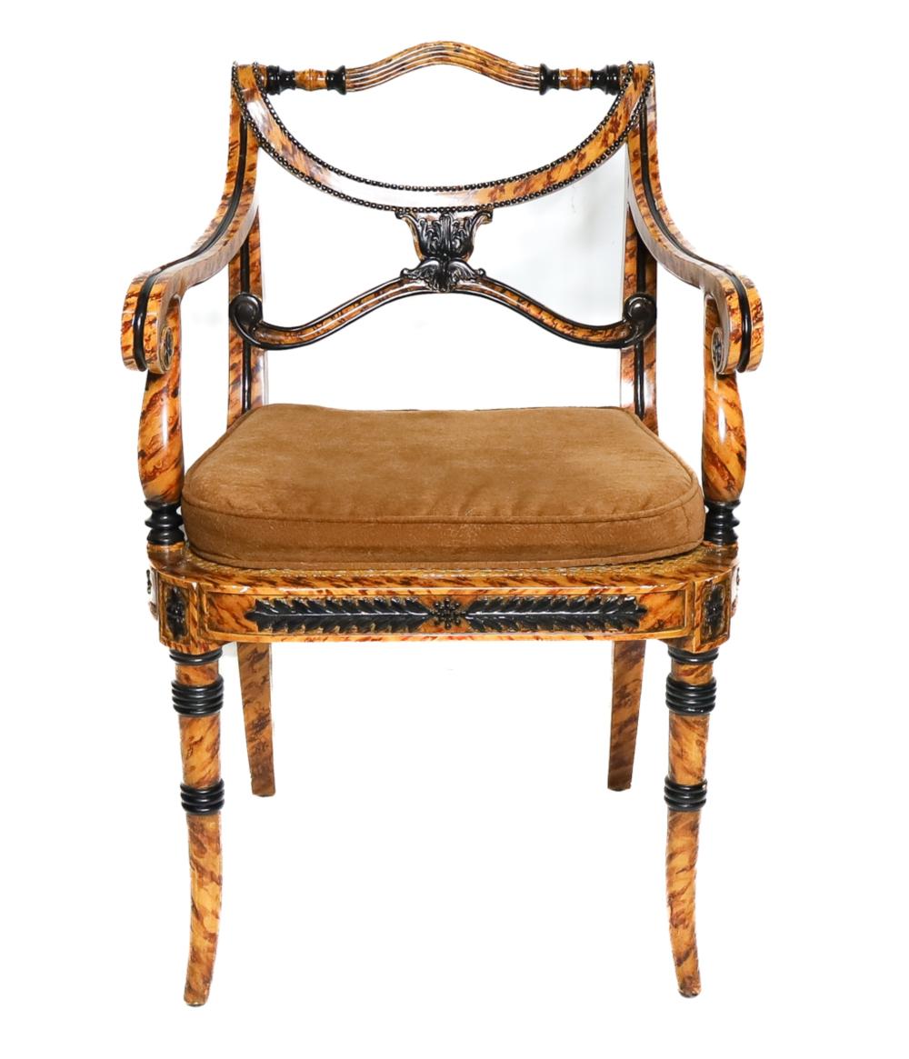 Appraisal: THEODORE ALEXANDER SIMULATED TORTOISE SHELL CHAIRTheodore Alexander simulated tortoise shell