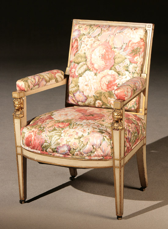 Appraisal: Empire Style Parcel Gilt and Cream Painted Armchair Late th