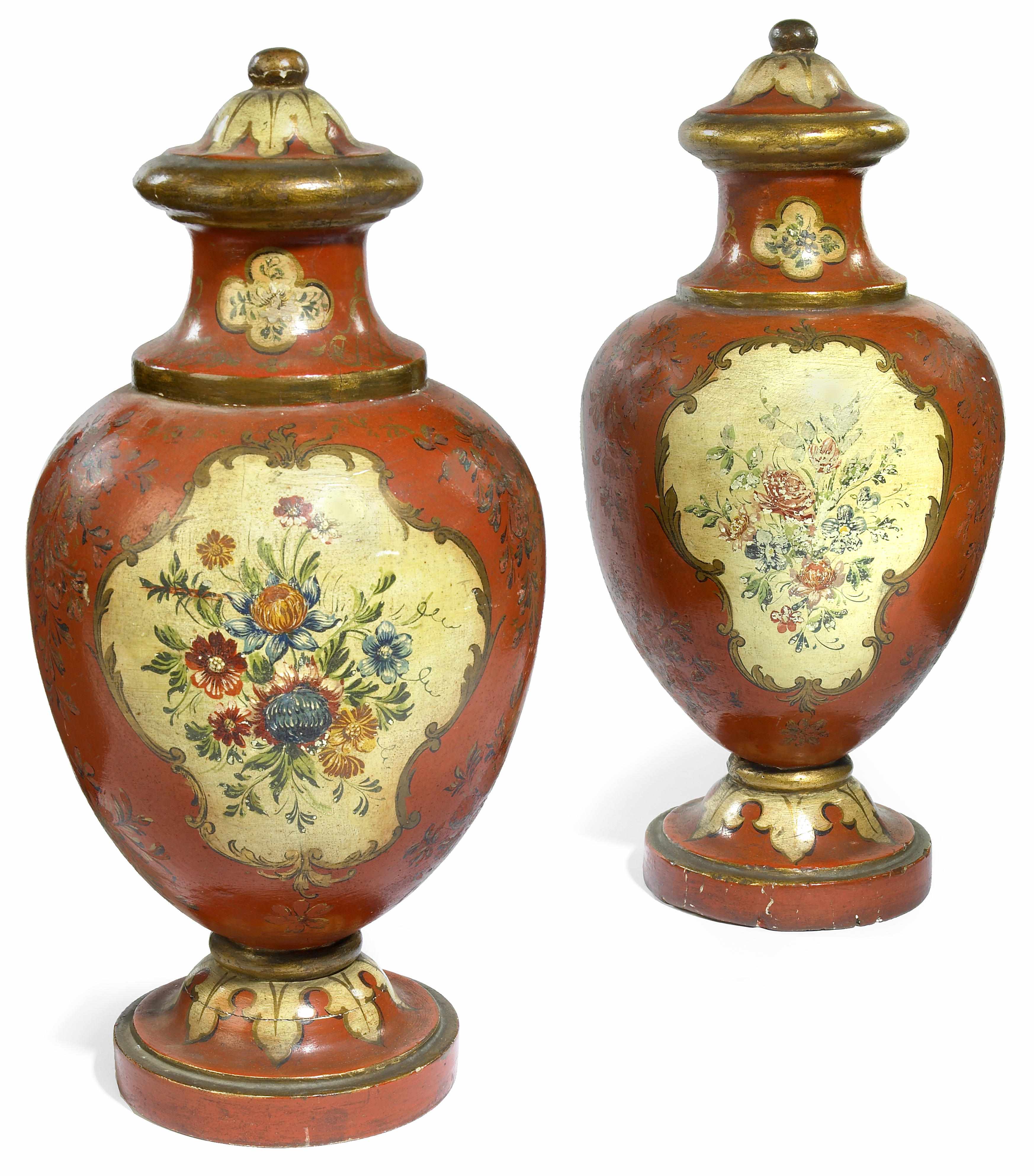 Appraisal: Two Continental paint decorated urns height in