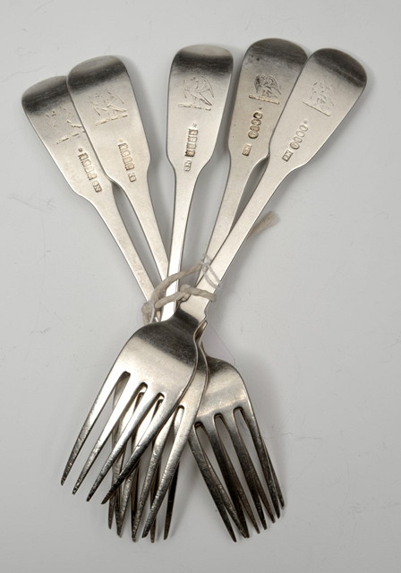 Appraisal: FIVE EARLY TH CENTURY IRISH SILVER TABLE FORKS three two