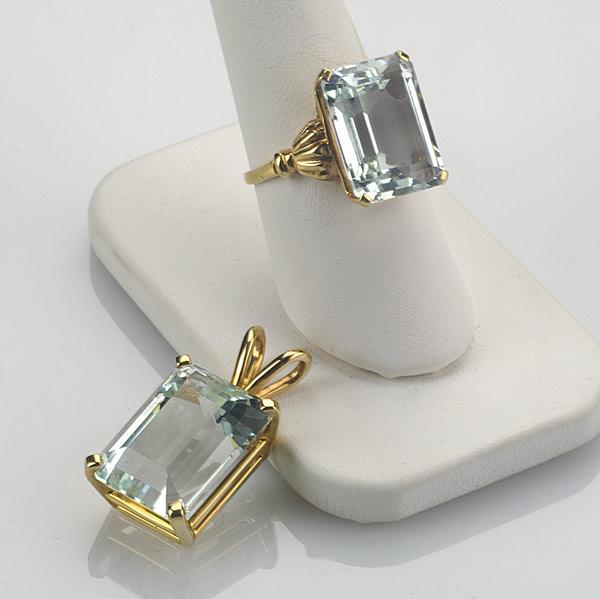 Appraisal: TWO PIECES OF AQUAMARINE JEWELRY k yg Pendant with aquamarine