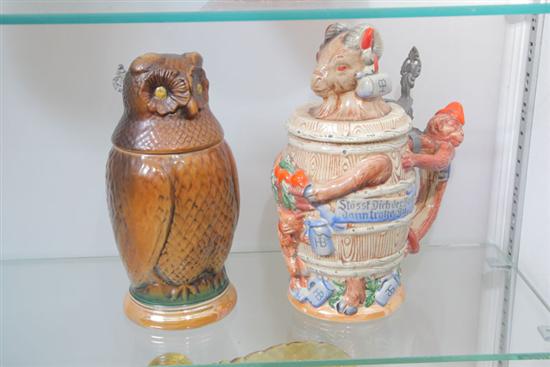 Appraisal: TWO CHARACTER STEINS And owl impressed ''Germany'' and '' ''