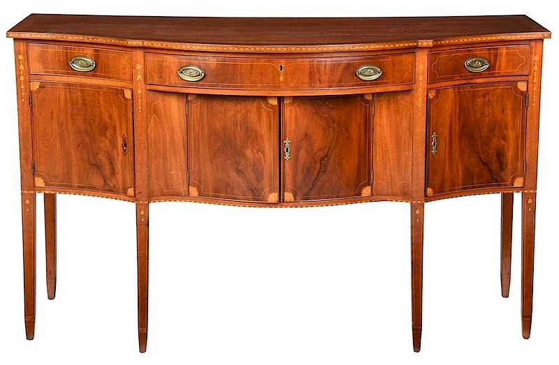 Appraisal: American Hepplewhite Figured Mahogany Sideboard Boston area - ovolo shaped