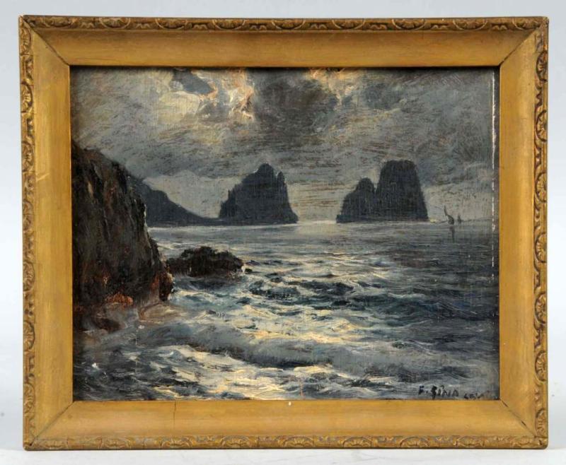 Appraisal: Oil on Board Painting of Seascape Description Signed by F