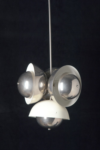 Appraisal: LOUIS POULSEN Four-light hanging fixture of silvered and enameled metal