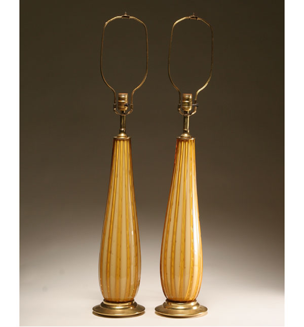 Appraisal: Pair Murano pale amber art glass lamps with controlled bubbles