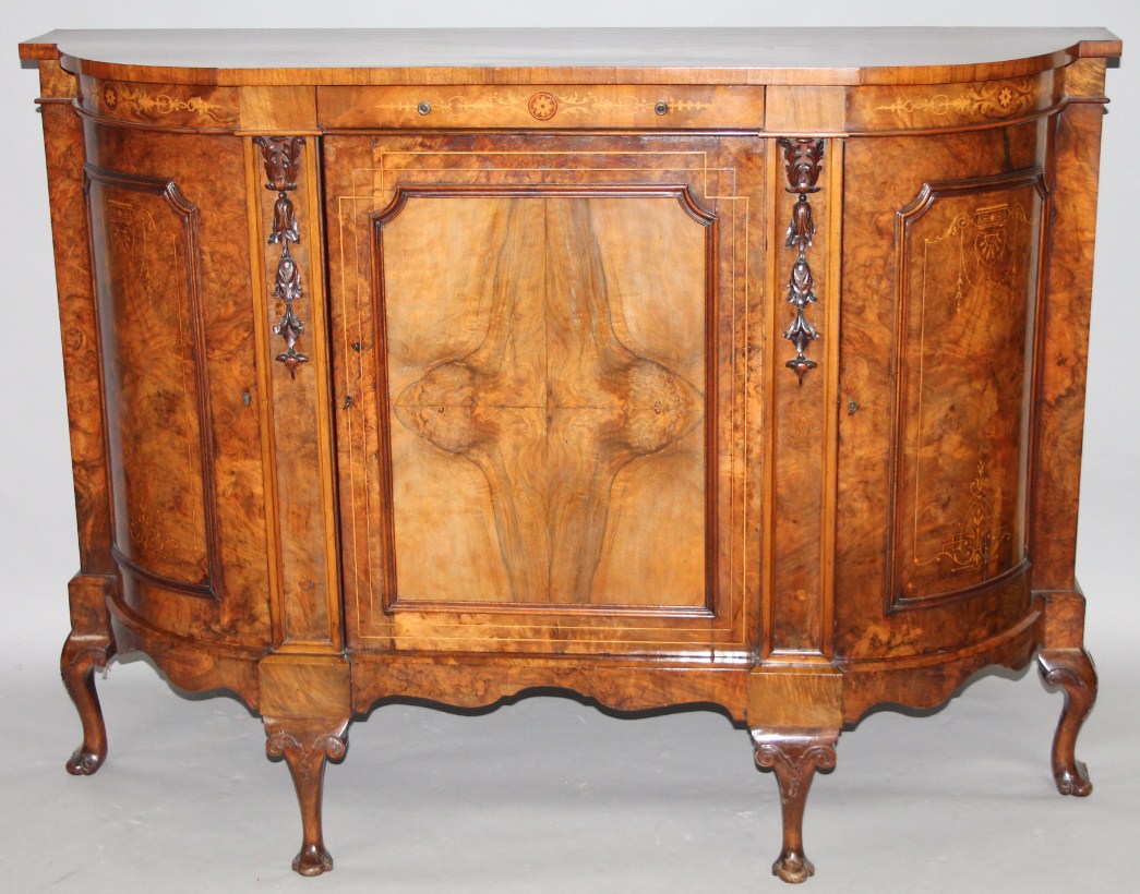 Appraisal: A thC Continental walnut and part inlaid side cabinet of